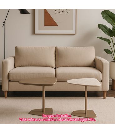 Mesa Lateral Nápoles Alta Mármore Travertino Base Gold - 78391