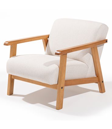 Poltrona Baixa Bela Assento Cru Base Madeira Mel - 78402