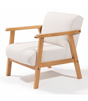 Poltrona Lindy Com Braço Assento Cru Base Madeira Mel - 78403