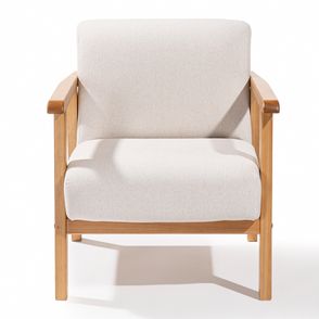 Poltrona Lindy Com Braço Assento Cru Base Madeira Mel - 78403