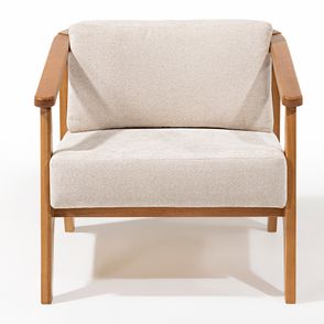 Poltrona Pouso Almofadas Bege Rami Base Madeira Mel - 78410