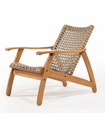 Poltrona Nara Assento Corda Rami Base Madeira Mel - 78416