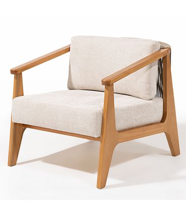 Poltrona Pouso Almofadas Bege Rami Base Madeira Mel - 78410