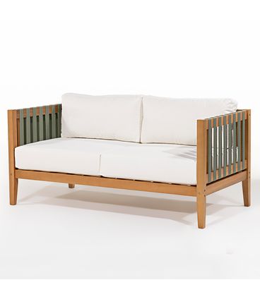 Sofá 02 Lugares Aurora Areia Fita Verde Oliva Base Mel - 78429