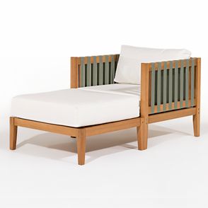 Poltrona e Puff Aurora Areia Com Fita Verde Oliva - 78460