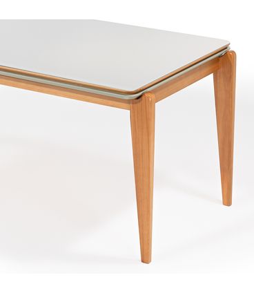 Mesa Jantar Retangular Oliva Com Vidro Base Mel 160cm - 78482