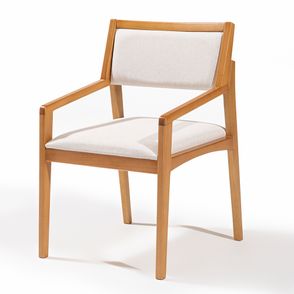 Cadeira Zaya com Braço Estofado Cru Base Madeira Mel - 78506