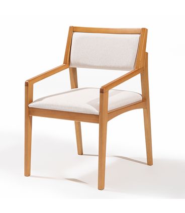 Cadeira Zaya com Braço Estofado Cru Base Madeira Mel - 78506