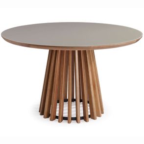 Mesa de Jantar Brisa Tampo Redondo Vidro Off White Base Verniz Avela 130cm - 50981