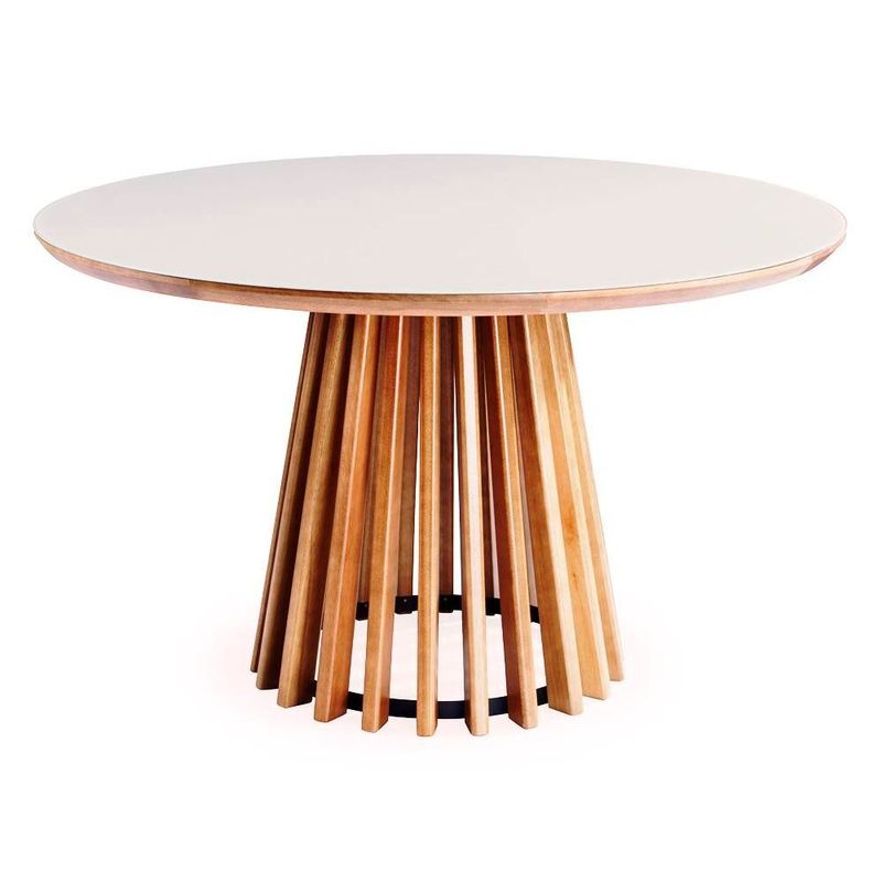 MesadeJantarBrisaTampoRedondoVidroOffWhiteBaseVernizMel130cm