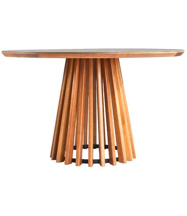 Mesa de Jantar Brisa Tampo Redondo Vidro Off White Base Verniz Mel 130cm - 64012