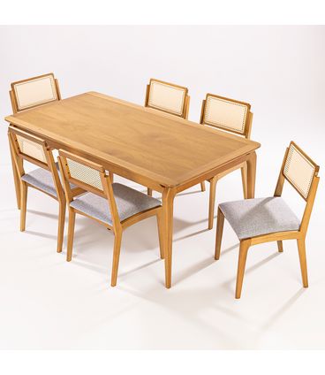 Conj Argos Mesa + 06 Cadeiras Tela Sextavada Verniz Mel - 72643