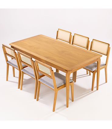 Conj Argos Mesa + 06 Cadeiras Tela Sextavada Verniz Mel - 72643