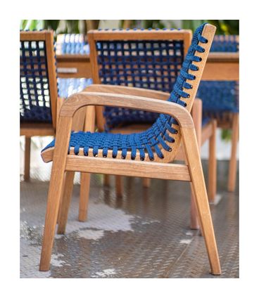Cadeira Trama Com Braço Corda Azul Stain Jatobá - 66743