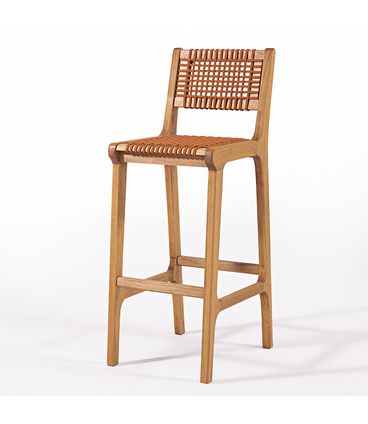 Banqueta Alta Trama Stain Jatobá Corda Ocre 106cm - 78571