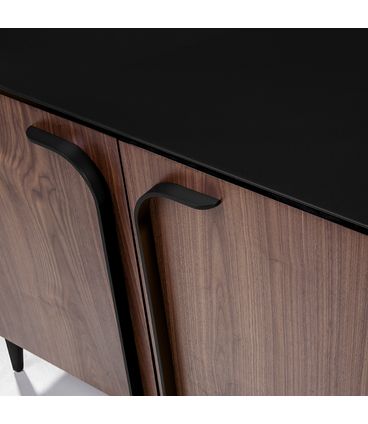 Buffet Magno 02 Portas Nogueira Pés Preto Com Vidro - 78788