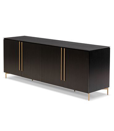 Buffet Onix Carvalho Preto Portas Ripadas Pés Gold 200cm - 78769