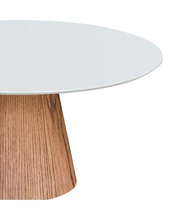 Mesa Jantar Redonda Ayla Amêndoa Tampo Branco 140cm - 70375
