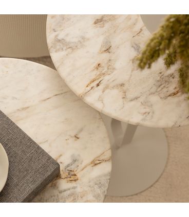 Mesa Lateral Lux Alta Tampo Calacata Base Off White - 78895