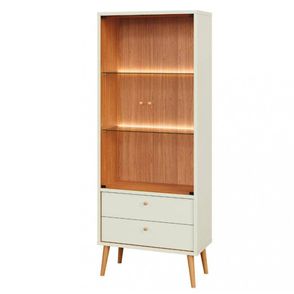 Cristaleira Belize 2 Portas 2 Gavetas Led Off White e Freijó - 74623
