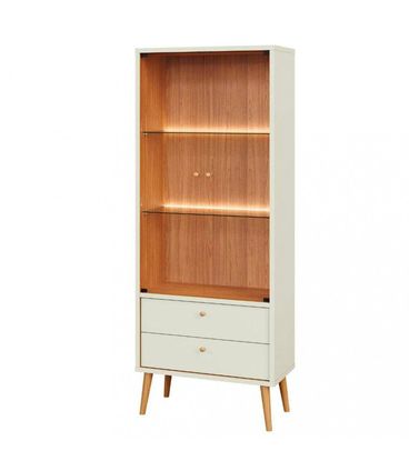 Cristaleira Belize 2 Portas 2 Gavetas Led Off White e Freijó - 74623