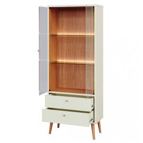 Cristaleira Belize 2 Portas 2 Gavetas Led Off White e Freijó - 74623