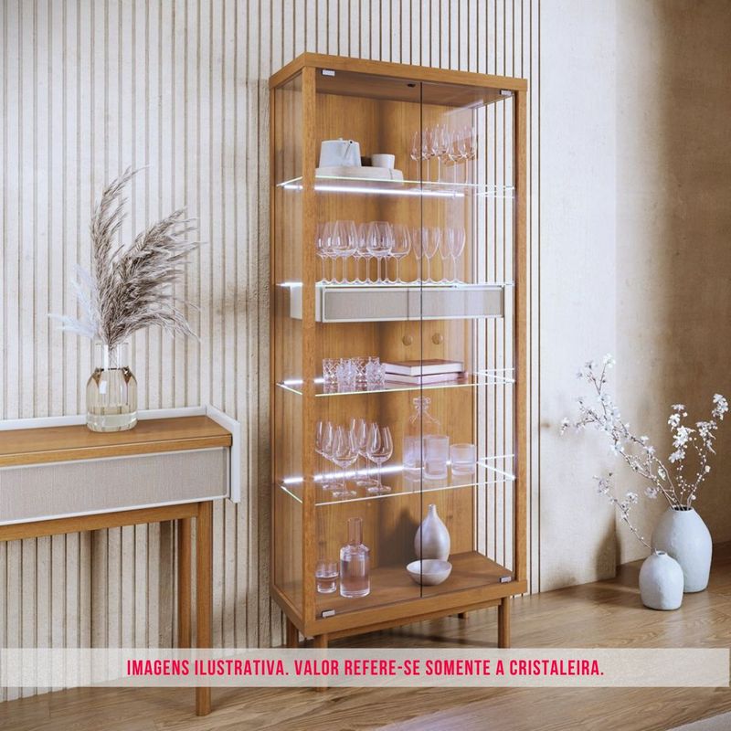 Cristaleira Alma Madeira Nature Com Off White Vidro 185cm