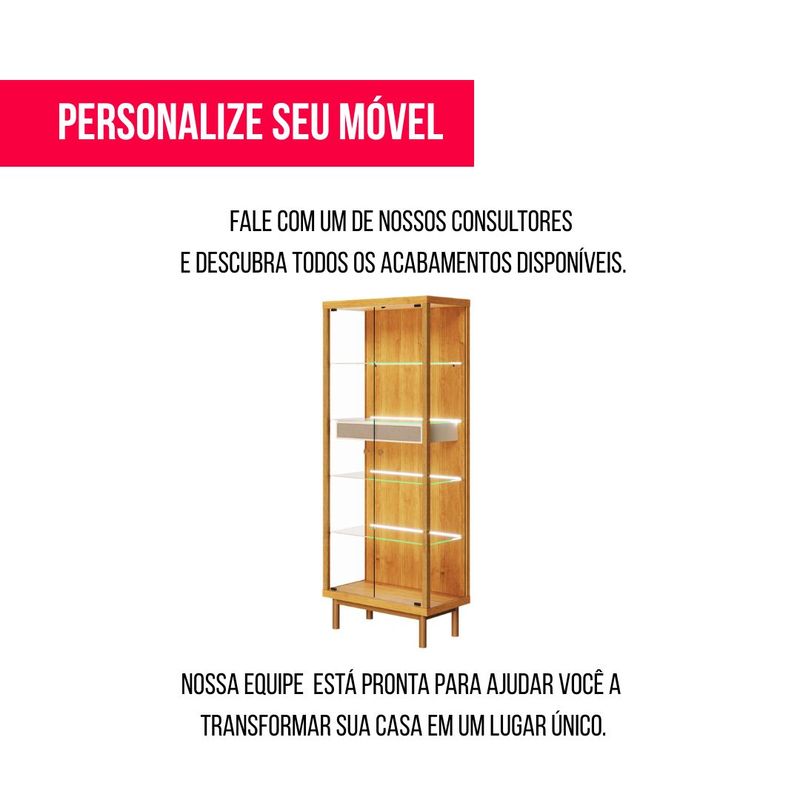 Cristaleira Alma Madeira Nature Com Off White Vidro 185cm