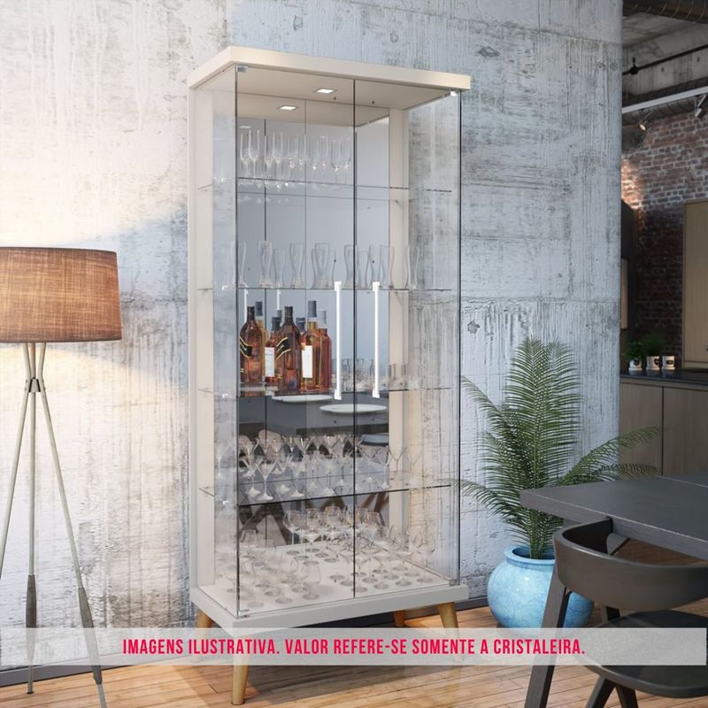 Cristaleira Opus Branco Acetinado Portas de Vidro 179cm