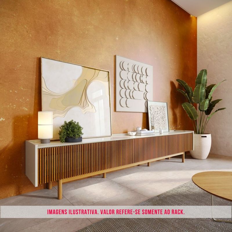 Rack Abra Ripado Cor Off White 3 Gavetas 264cm - 79101