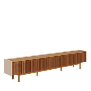 Rack Abra Ripado Cor Off White Com Nature 3 Gavetas 222cm - 79105