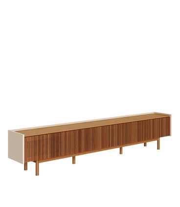 Rack Abra Ripado Cor Off White Com Nature 3 Gavetas 222cm - 79105