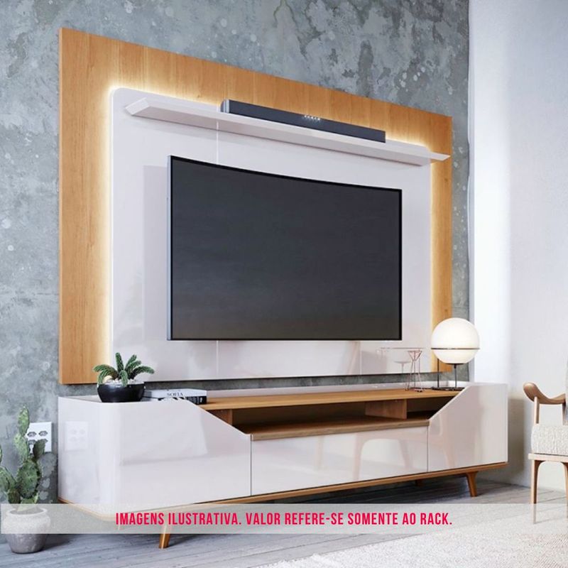 Rack Refúgio Off White Com Nature 2 Portas 1 Gaveta