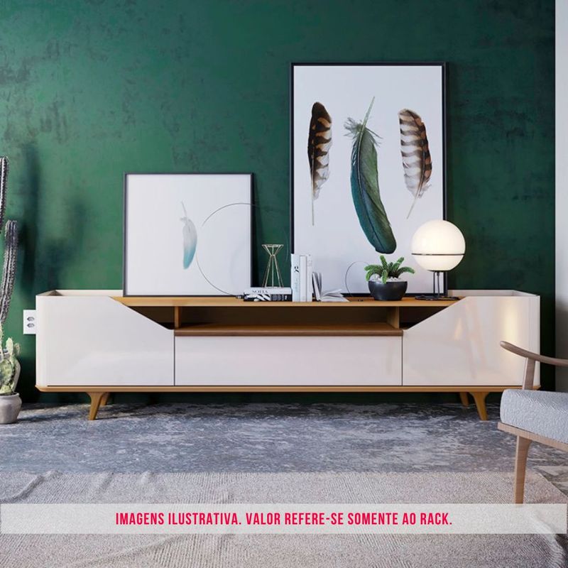 Rack Refúgio Off White Com Nature 2 Portas 1 Gaveta
