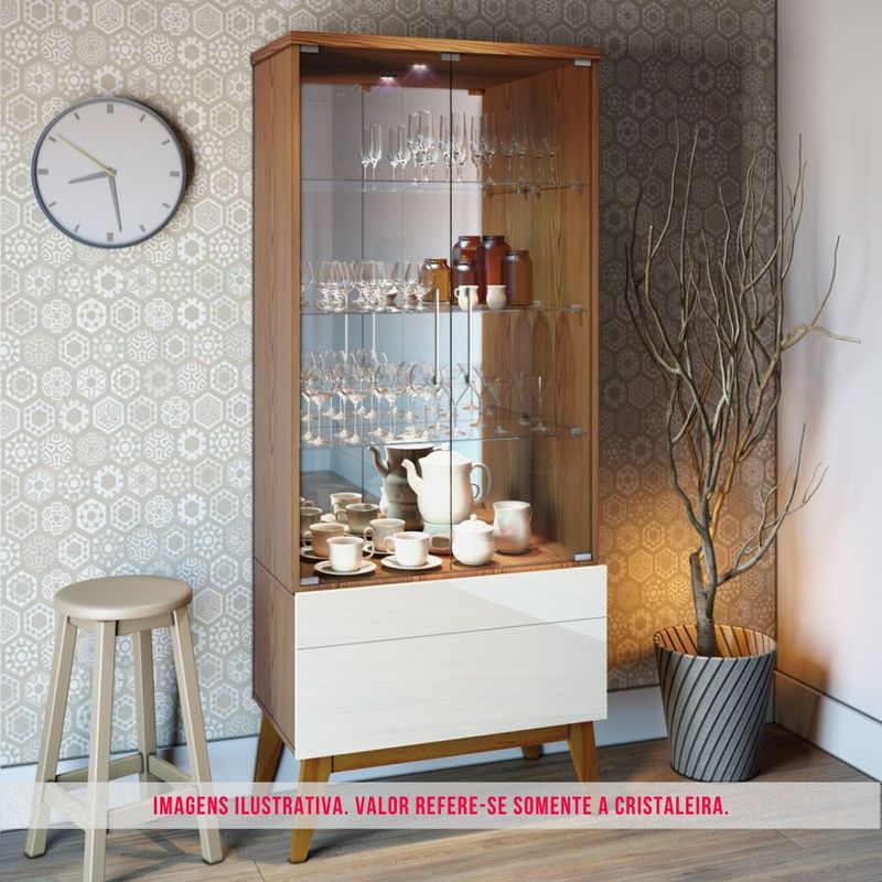 Cristaleira Forma Madeira Freijó Com Off White Porta Vidro