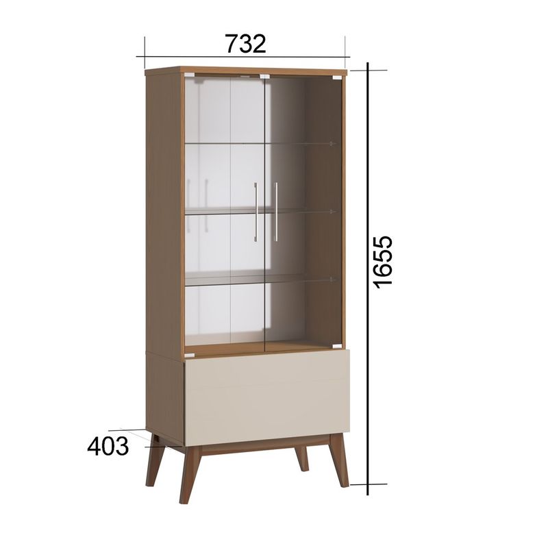 Cristaleira Forma Madeira Freijó Com Off White Porta Vidro