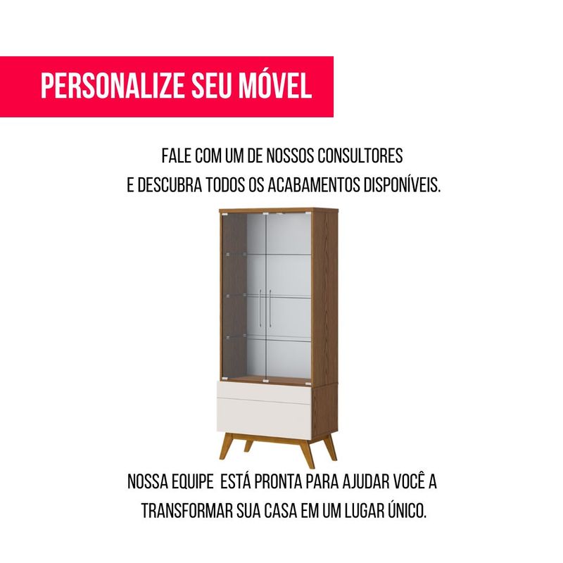 Cristaleira Forma Madeira Freijó Com Off White Porta Vidro