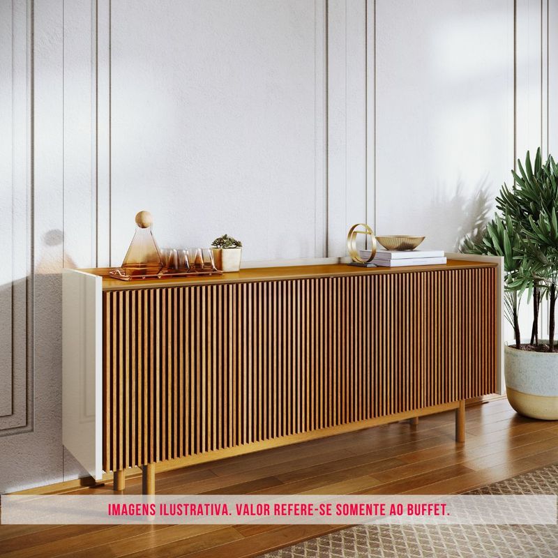 Buffet Abra Ripado Cor Off White Com Nature 4 Portas 180