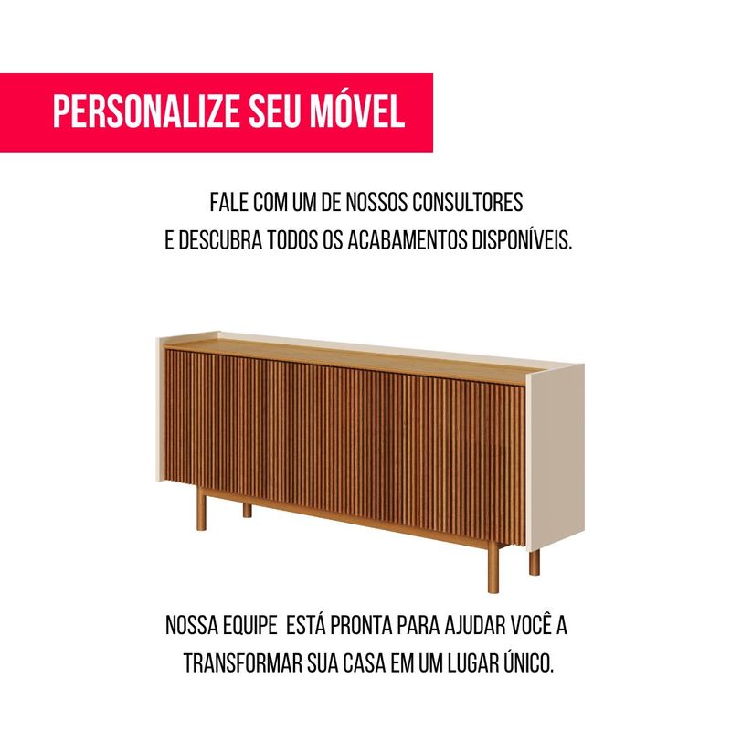 Buffet Abra Ripado Cor Off White Com Nature 4 Portas 180