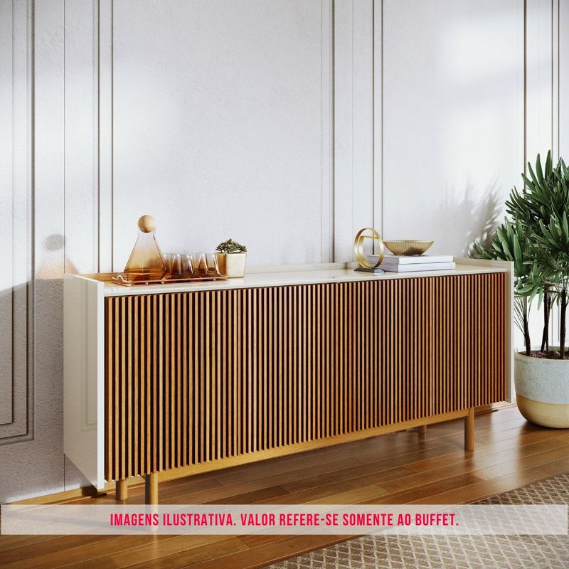 Buffet Abra Ripado Cor Off White 4 Portas 160cm - 79179