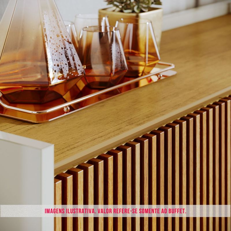 Buffet Abra Ripado Cor Off White Com Nature 4 Portas 160