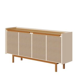 Buffet Abrace Cor Off White Com Nature Porta Tela Sintetica 4 Portas 160cm - 79187