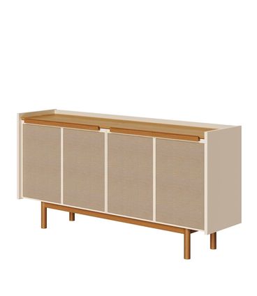 Buffet Abrace Cor Off White Com Nature Porta Tela Sintetica 4 Portas 160cm - 79187