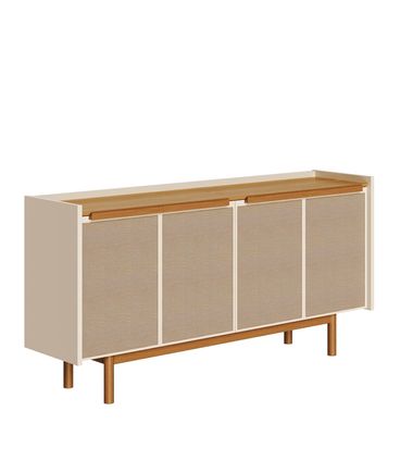 Buffet Abrace Cor Off White Com Nature Porta Tela Sintetica 4 Portas 160cm - 79187