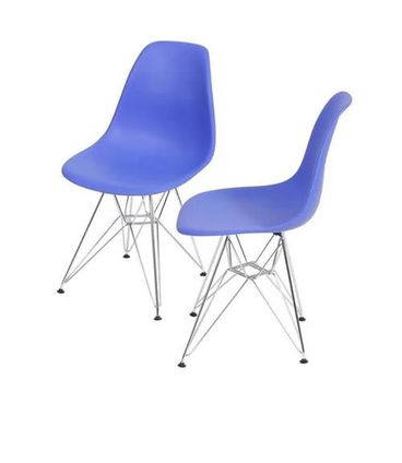 INATIVO Kit com 2 Cadeiras Eames em Policarbonato Base Cromada na Cor Azul Escuro - 64530