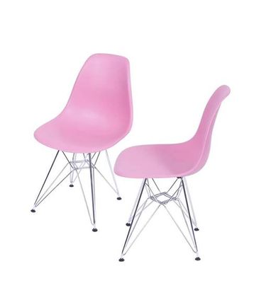 INATIVO Kit com 2 Cadeiras Eames Policarbonato com Base Cromada na Cor Rosa - 64546