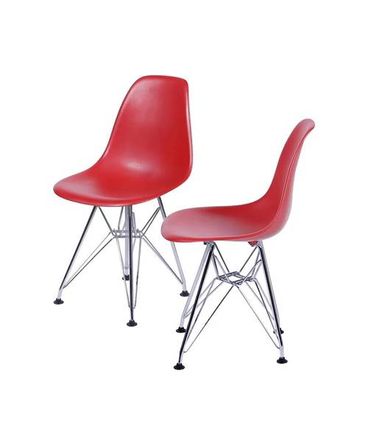 INATIVO Kit com 2 Cadeiras Eames Policarbonato com Base Cromada na Cor Vermelha -64551