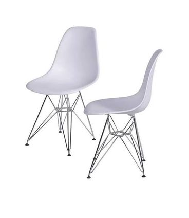 INATIVO Kit com 2 Cadeiras Eames em Policarbonato com Base Cromada na Cor Branca - 64538