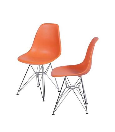 INATIVO Kit com 2 Cadeiras Eames Policarbonato com Base Cromada na Cor Laranja - 64544
