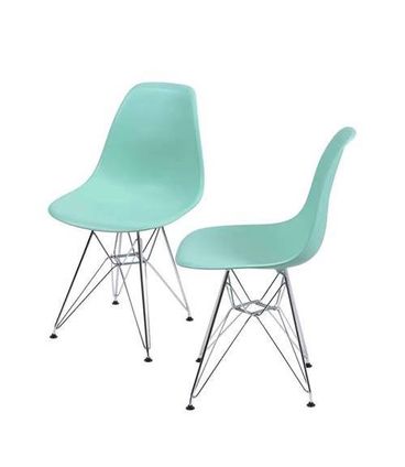 INATIVO Kit com 2 Cadeiras Eames Policarbonato com Base Cromada na Cor Verde Tiffany - 64549